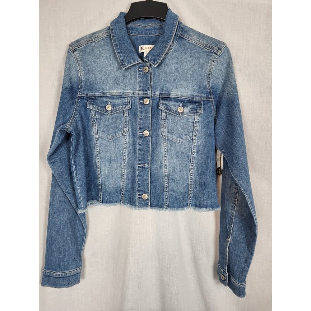 Shyanne Jean Jacket Women (L) Blue Cropped Denim Western Rodeo Cowgirl Fringed